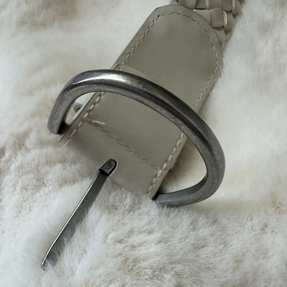 Elegant Off White/Ivory Braided Belt With Silver Buckle - Boho Chic Coastal ~ M.